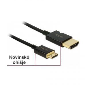 HDMI-HDMI Mini kabel z mrežno pove.  3m Delock črn 3D 4K slim aktivni