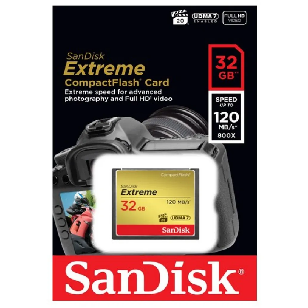 CF SANDISK 32GB EXTREME UDMA7, 120/85MB/s, VPG-20