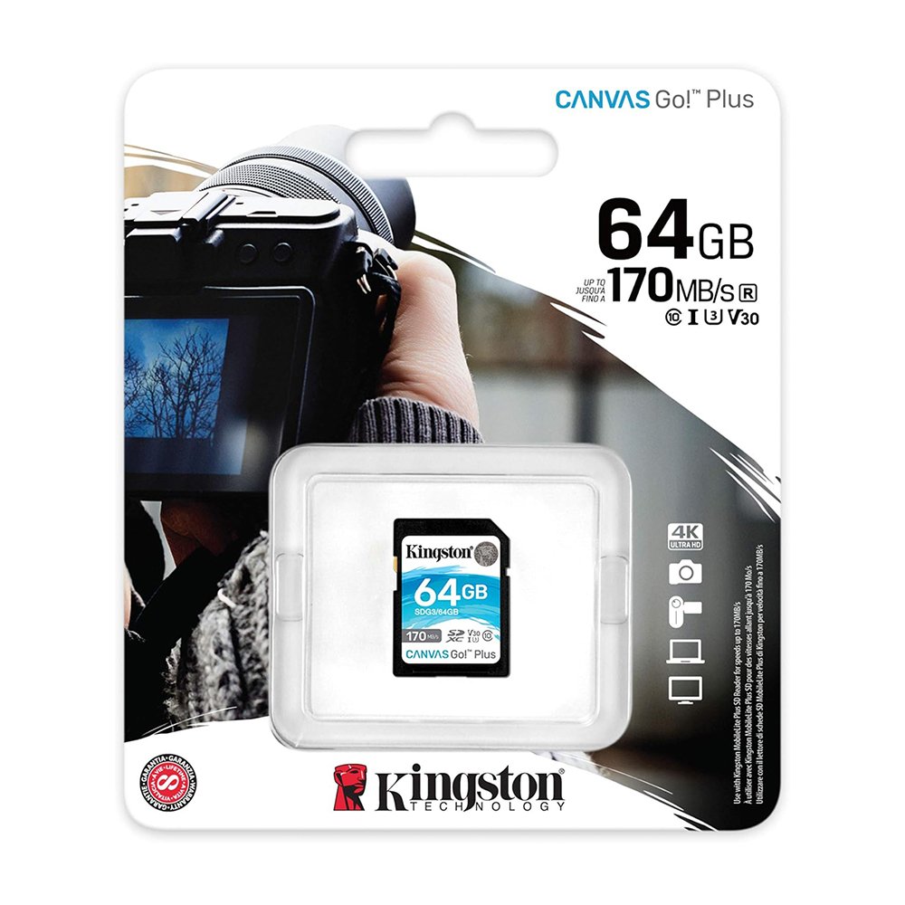 SDXC KINGSTON 64GB Canvas GO Plus, 170/70MB/s,  C10, UHS-I, U3, V30
