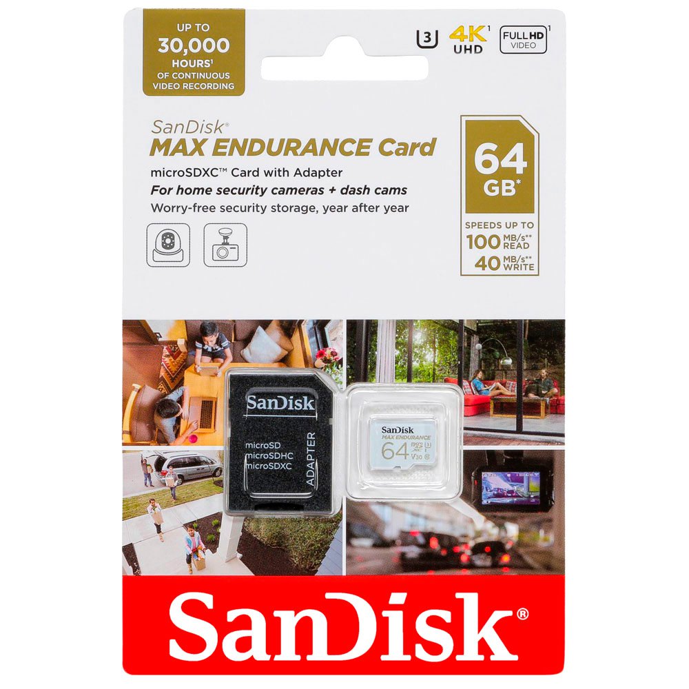 SDXC SanDisk micro 64GB MAX ENDURANCE, 100/40MB/s, C10, U3, V30, adapter