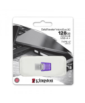 USB C & USB DISK Kingston 128GB DT microDuo3G3, 3.2 Gen1, OTG, s pokrovčkom