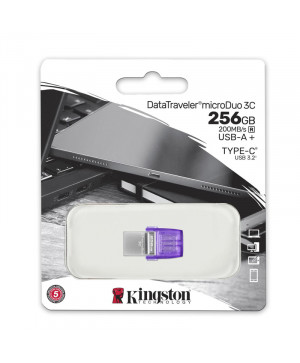 USB C & USB DISK Kingston 256GB DT microDuo3G3, 3.2 Gen1, OTG, s pokrovčkom