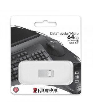 USB DISK KINGSTON 64GB DT Micro, 3.1, srebrn, kovinski, micro format, 3.2, srebrn, kovinski