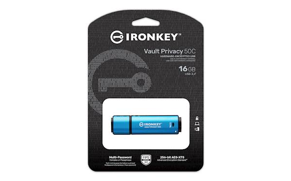 USB disk Kingston Ironkey 16GB Vault Privacy 50C, 3.2 Gen1 C, kovinski, strojna zaščita, FIPS 197