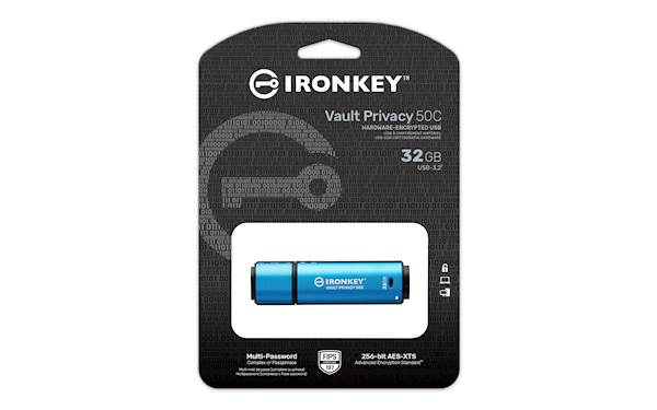 USB disk Kingston Ironkey 32GB Vault Privacy 50C, 3.2 Gen1 C, kovinski, strojna zaščita, FIPS 197