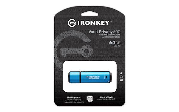USB disk Kingston Ironkey 64GB Vault Privacy 50C, 3.2 Gen1 C, kovinski, strojna zaščita, FIPS 197
