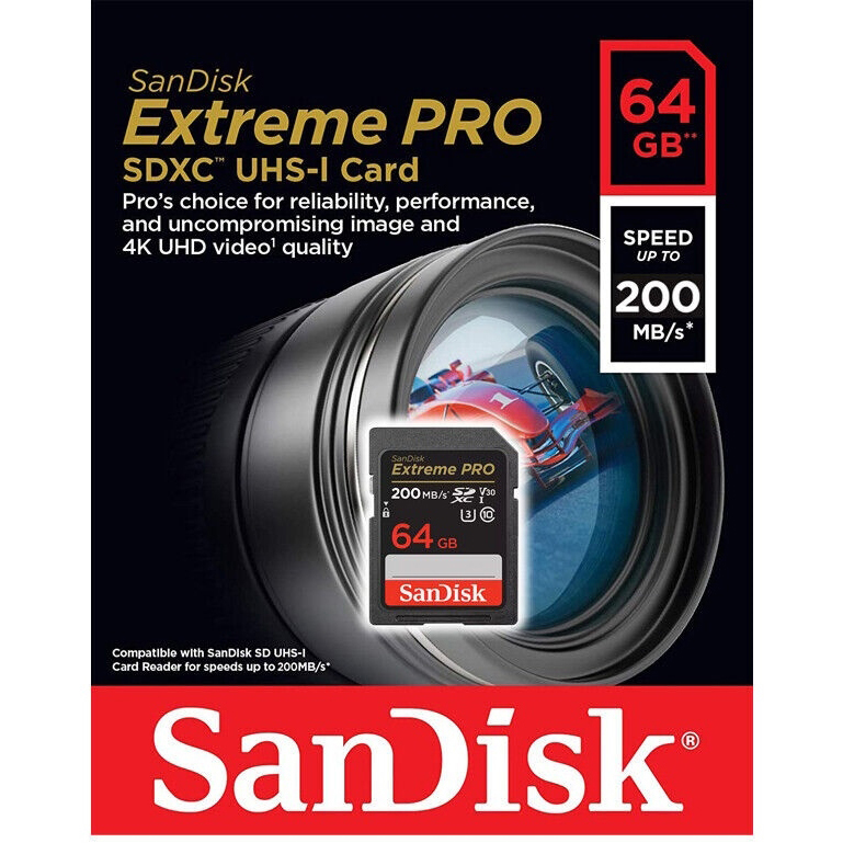 SDXC SANDISK 64GB EXTREME PRO, 200/90MB/s, UHS-I, C10, U3, V30