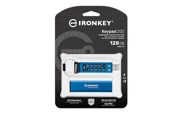 USB disk Kingston Ironkey 128GB Keypad 200, 3.2 Gen1, FIPS 140-3Lvl 3, AES-256 strojna zaščita