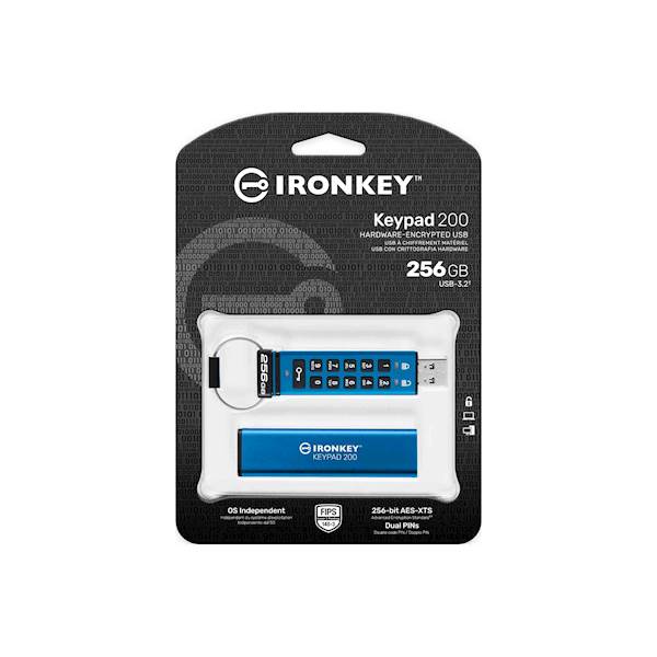 USB disk Kingston Ironkey 256GB Keypad 200, 3.2 Gen1, FIPS 140-3Lvl 3, AES-256 strojna zaščita