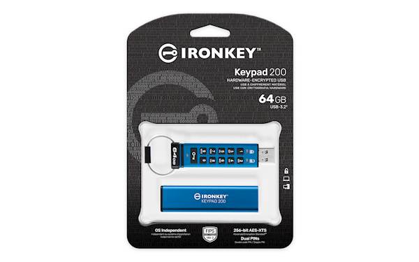 USB disk Kingston Ironkey 64GB Keypad 200, 3.2 Gen1, FIPS 140-3Lvl 3, AES-256 strojna zaščita