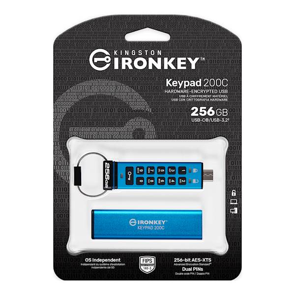USB disk Kingston Ironkey 256GB Keypad 200C, USB-C 3.2, FIPS 140-3 Level 3, AES-256 bit, PIN