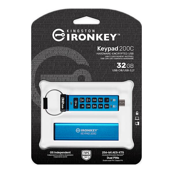 USB disk Kingston Ironkey 32GB Keypad 200C, USB-C 3.2, FIPS 140-3 Level 3, AES-256 bit, PIN