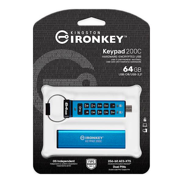 USB disk Kingston Ironkey 64GB Keypad 200C, USB-C 3.2, FIPS 140-3 Level 3, AES-256 bit, PIN