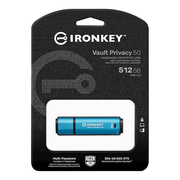 USB DISK KINGSTON IRONKEY 512GB VAULT PRIVACY 50, 3.2 Gen1, kovinski, strojna zaščita