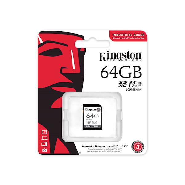 SDXC Kingston 64GB Industrial, do 100MB/s, Class 10, UHS-I, U3, V30, A1
