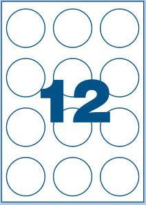 MULTI3 Bele nalepke premer 60mm, 12/stran 100 listov