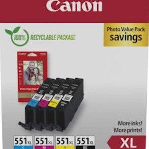 KOMPLET CANON CLI-551 CYAN XL, MAGENTA XL, RUMENA XL, ČRNA XL IN FOTO PAPIR PP-201