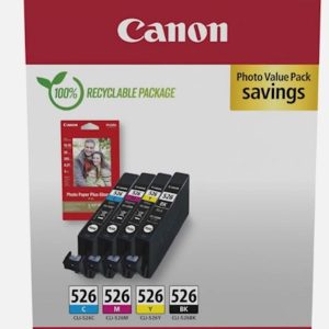 KOMPLET CANON CLI-526 CYAN, MAGENTA, RUMENA, ČRNA IN FOTO PAPIR PP-201