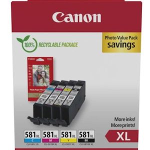 KOMPLET CANON CLI-581 CYAN XL, MAGENTA XL, RUMENA XL, ČRNA XL IN FOTO PAPIR PP-201 za TS705/6350/835