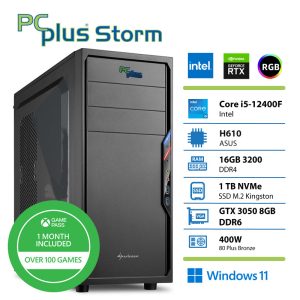 PCPLUS Storm i5-12400F 16GB 1TB NVMe SSD GeForce RTX 3050 8GB Windows 11 Home + Xbox GP gaming namizni računalnik