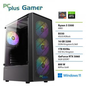 PCPLUS Gamer Ryzen 5 5500 16GB 1TB SSD RTX 5060 8GB Windows 11 Home gaming namizni računalnik