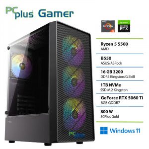 PCPLUS Gamer Ryzen 5 5500 16GB 1TB SSD RTX 5060Ti 8GB Windows 11 Home gaming namizni računalnik