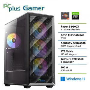 PCPLUS Gamer Ryzen 5 9600X 16GB 1TB SSD RTX 5060 8GB Windows 11 Home gaming namizni računalnik