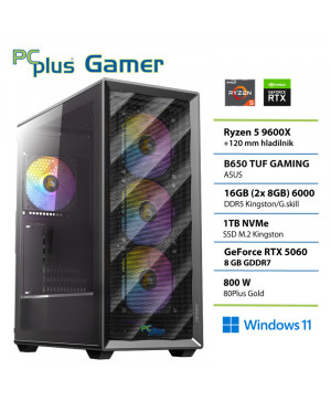 PCPLUS Gamer Ryzen 5 9600X 16GB 1TB SSD RTX 5060 8GB Windows 11 Home gaming namizni računalnik