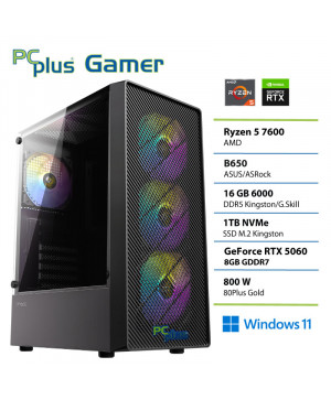 PCPLUS Gamer Ryzen 5 7600 16GB 1TB SSD RTX 5060 8GB Windows 11 Home gaming namizni računalnik