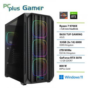 PCPLUS Gamer Ryzen 7 9700X 32GB 2TB SSD RTX 5070 12GB Windows 11 Home gaming namizni računalnik
