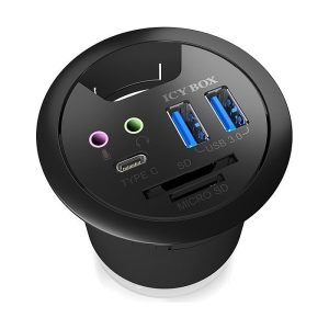 Icybox IB-HUB1404A 2x USB 3.0 hub, 1x USB-C, audio 3,5mm priključki in čitalnik kartic za vgradnjo v mizo