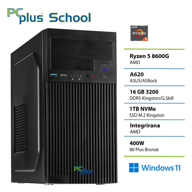 PCPLUS School Ryzen 5 8600G 16GB 1TB Windows 11 PRO EDU (samo za izobraževalne ustanove) namizni računalnik