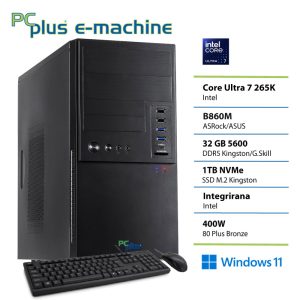 PCPLUS e-machine Core Ultra 7 265K 32GB 1TB SSD Windows 11 Pro tipkovnica miška namizni računalnik