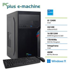 PCPLUS e-office i5 12400 16GB 1TB SSD Windows 11 Home tipkovnica miška namizni računalnik