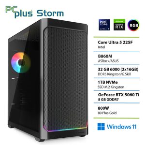 PCPLUS Storm Core Ultra 5 225F 32GB 1TB SSD RTX 5060Ti 8GB Windows 11 Home gaming namizni računalnik
