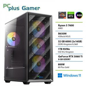 PCPLUS Gamer Ryzen 5 7600 32GB 1TB SSD RTX 5060Ti 8GB Windows 11 Home gaming namizni računalnik
