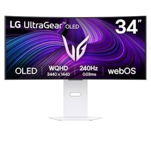 Monitor LG 34 OLED 34GX90SA-W UltraGear ukrivljen, 3440x1440, 2x HDMI, DP, USB-C, 240 Hz, bel