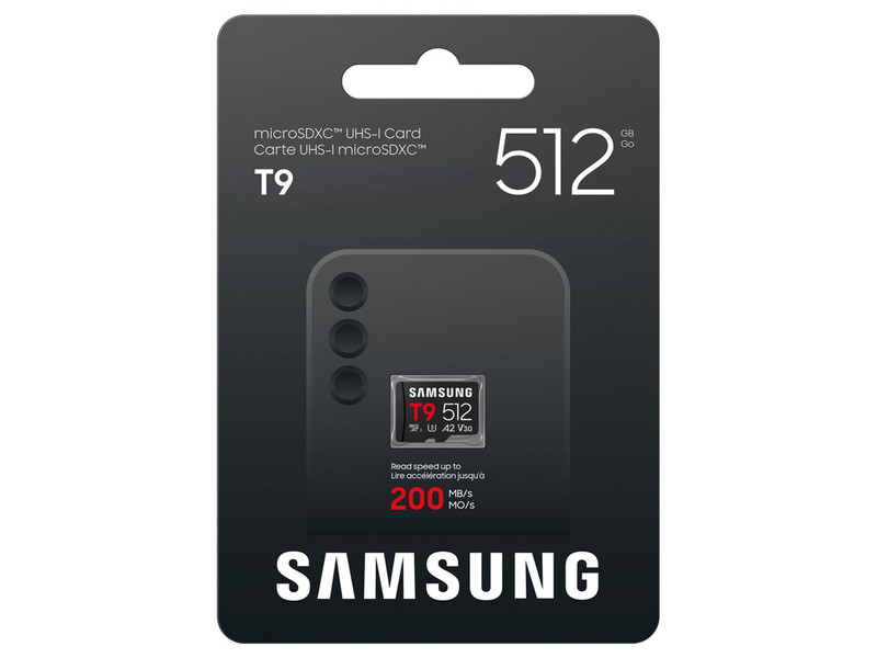 Spominska kartica Samsung T9, micro SDXC, 512GB, U3, V30, A2, UHS-I, 200 MB/s