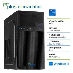 PCPLUS e-machine i7 14700 16GB DDR5 1TB SSD Windows 11 Pro namizni računalnik