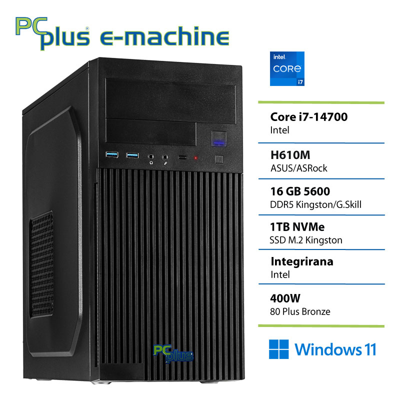PCPLUS e-machine i7 14700 16GB DDR5 1TB SSD Windows 11 Pro namizni računalnik